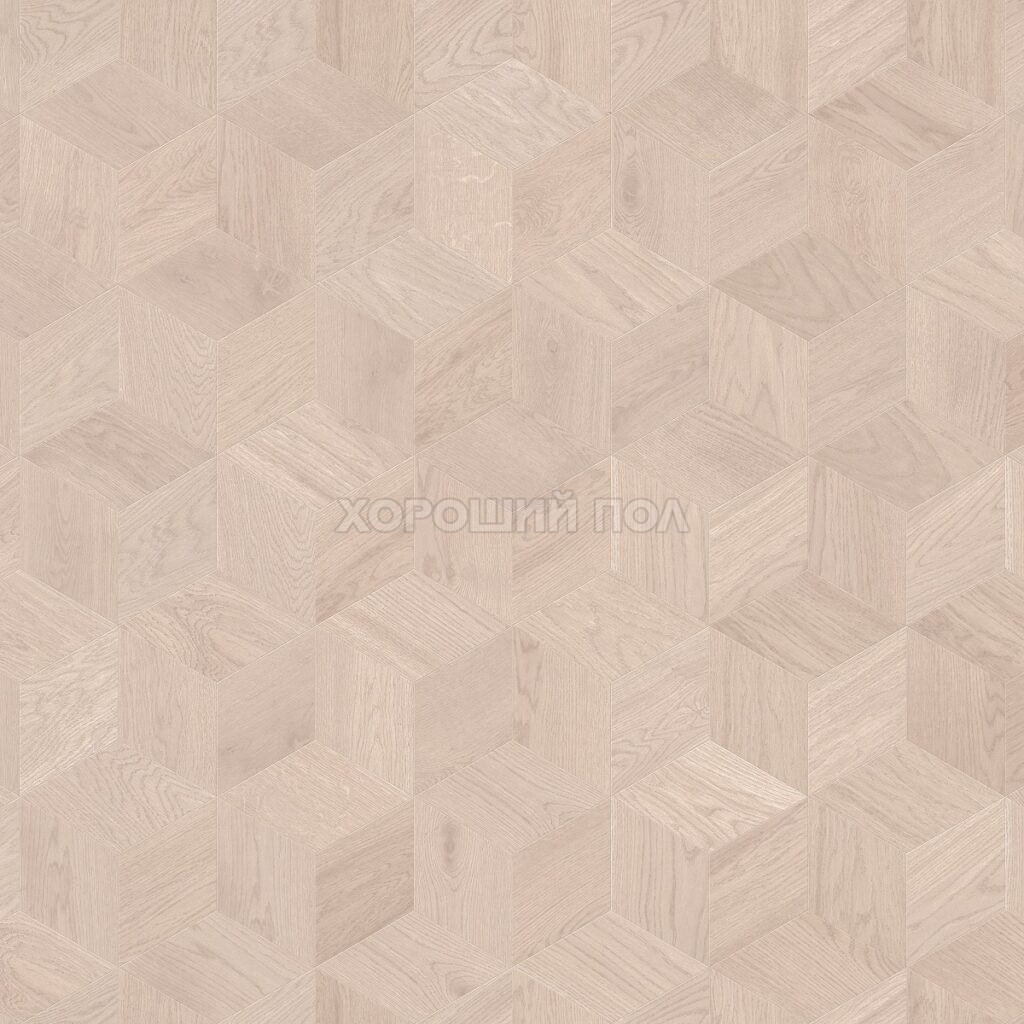 Мозаичный паркет COSWICK Дуб Акварельный белый (Aqua White) Белые ночи (White Breathe collection) Масло шелковое ультраматовое Селект энд Бэттер Шереметьевский ромб 1197-1842-10