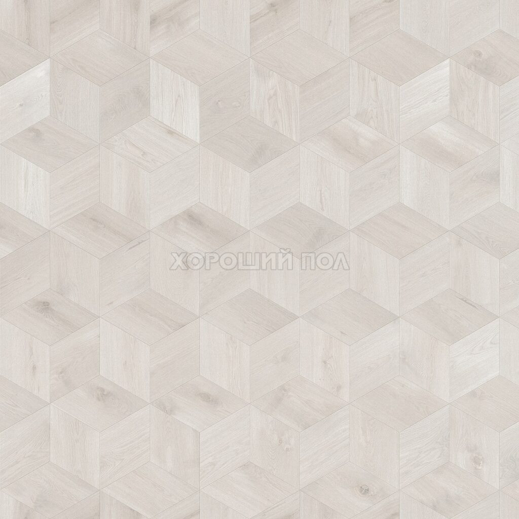 Мозаичный паркет COSWICK Дуб Кристально белый (Crystal White) Белые ночи (White Breathe collection) Масло шелковое ультраматовое Селект энд Бэттер Шереметьевский ромб 1197-1888-10